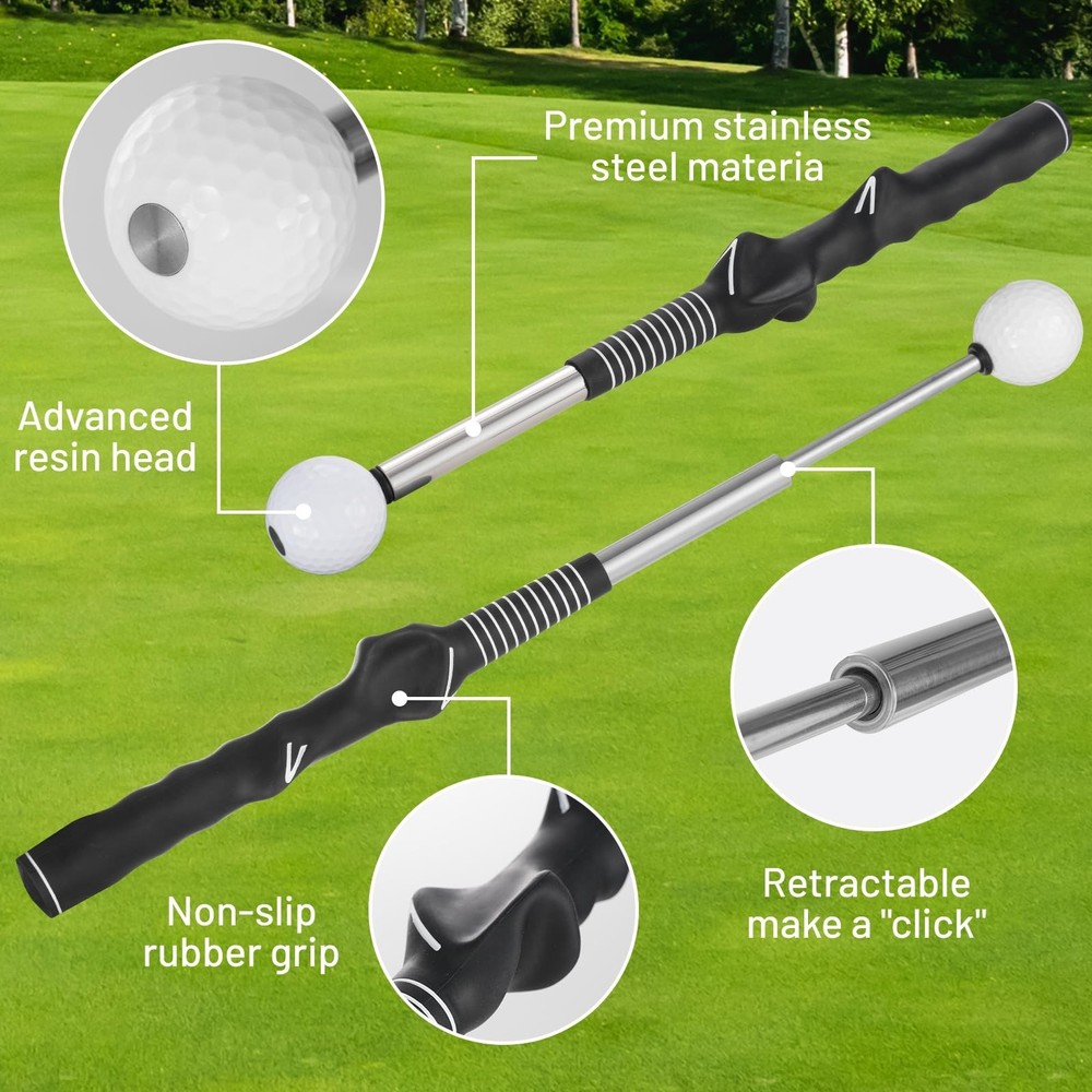 Retractable Golf Swing Training Aid – Portable Grip Trainer with Click Fee