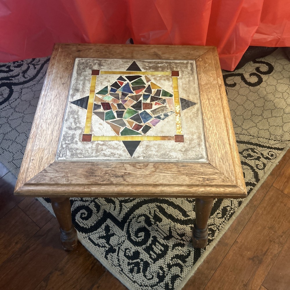 Small Vintage Mosaic Solid Oak Table