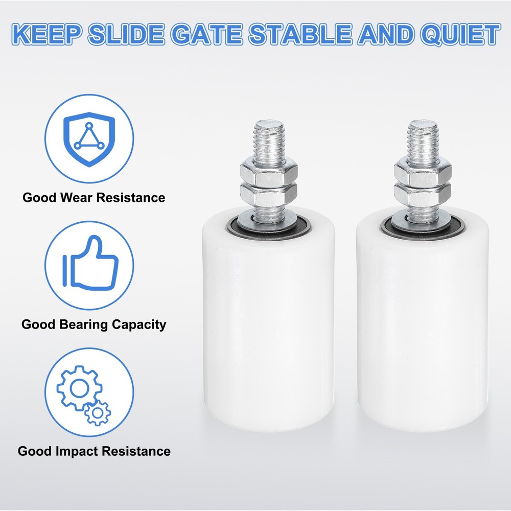 2Pcs Slide Gate Guide Roller, 2"x2-3/4" Nylon Sliding Gate Support, White