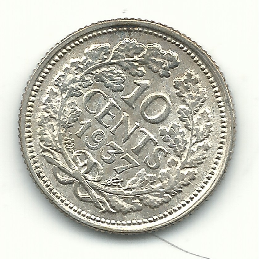 A HIGH GRADE XF 1937 NETHERLANDS SILVER 10 CENTS-OCT332