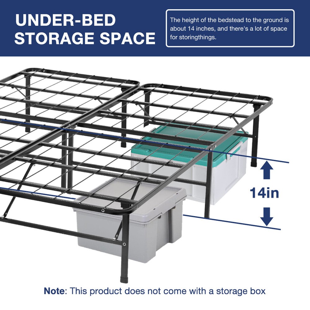 New Modern Bi-Fold Folding Platform Metal Bed Frame Mattress Foundation BF