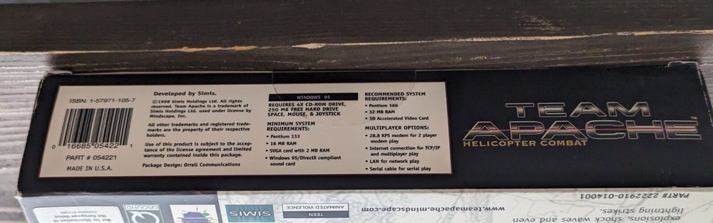 Team Apache Helicopter Combat PC CD-ROM, 1998 Big Box - NEW Read Description