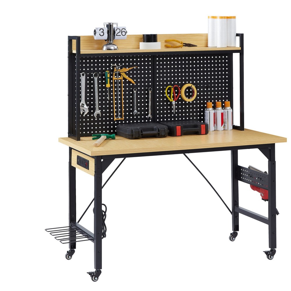 2000LB W47" Adjustable Work Bench Table Pegboard AC/USB Outlets Mobile Workbench