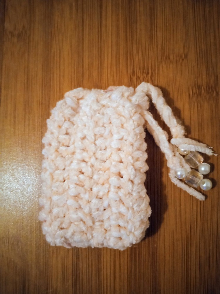 Handmade Crochet Drawstring Pouch with Beads