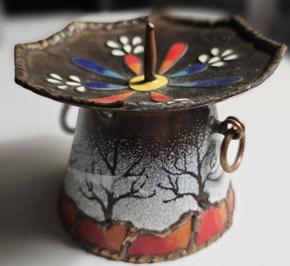 Pair Of Ceramic And Copper Candle Holders
