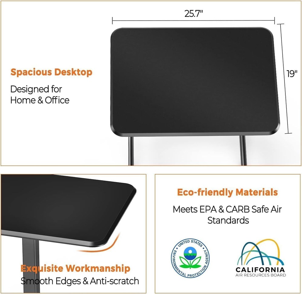 Portable Rolling Laptop Adjustable Height Black White Mobile Small Stading Desk