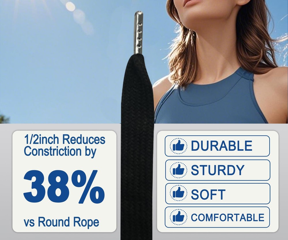 Serobela 1/2" x 59" Flat Drawstring Cord with Easy Threader Black/White