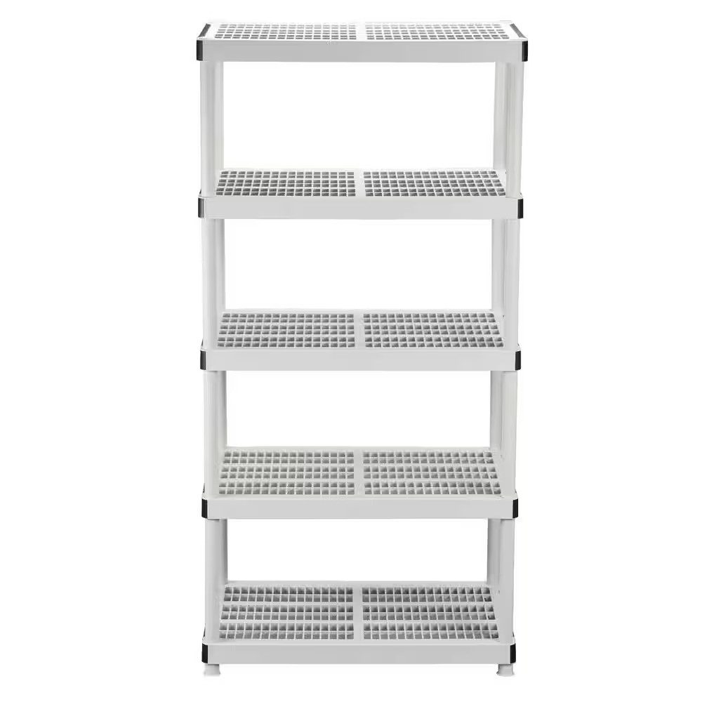 5-Tier Easy Assembly Multi-Purpose Plastic Garage Storage Shelving Unit in Gray