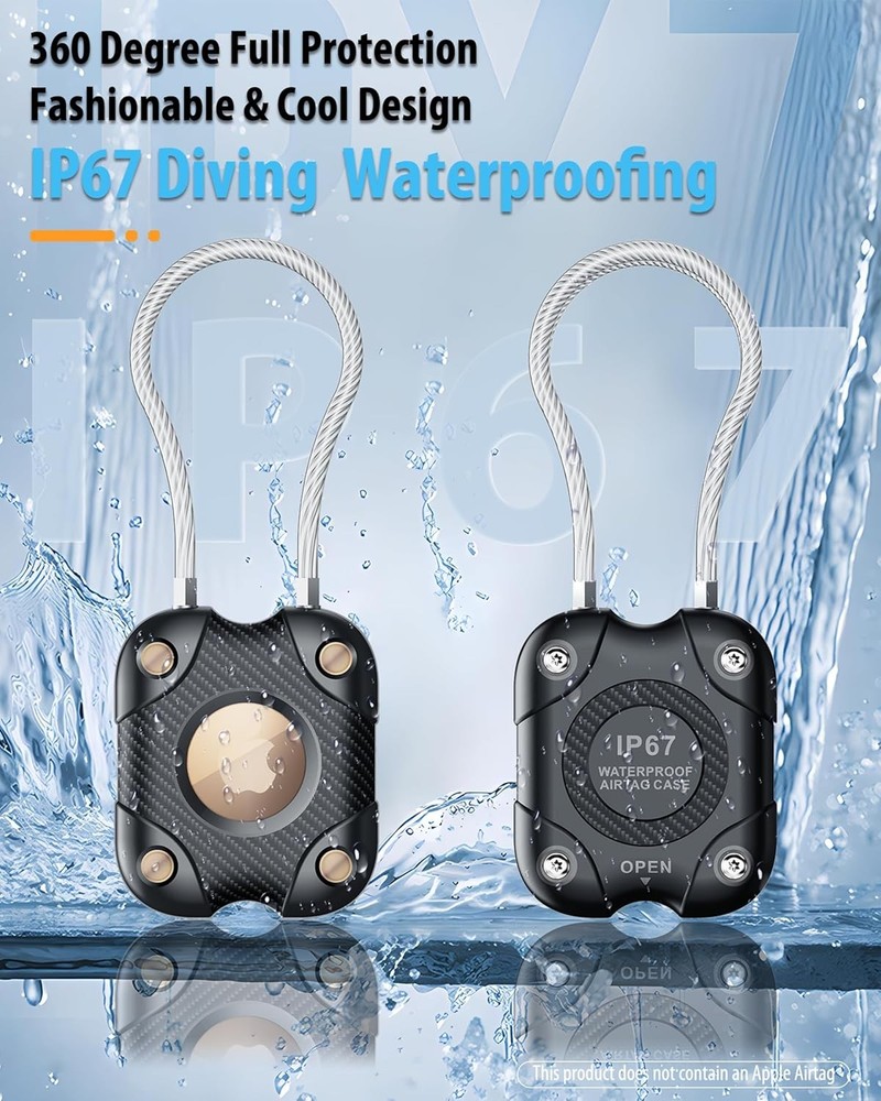 4 Pack Airtag Holder with Wire Cable, Secure Lock 4 Pack, Black