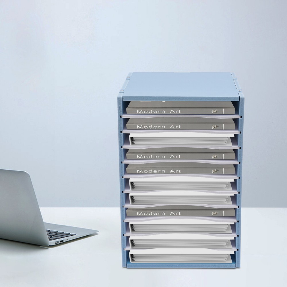 11-Compartment Vertical Desktop Sorter, Blue, Durable Organizer for Letters