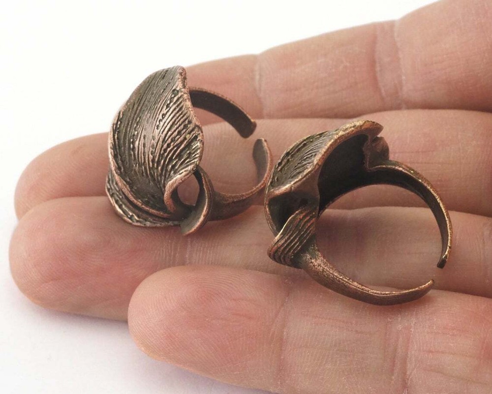 Leaf Adjustable Ring Antique Copper Plated brass 18mm 8US inner size Adjus. 3245