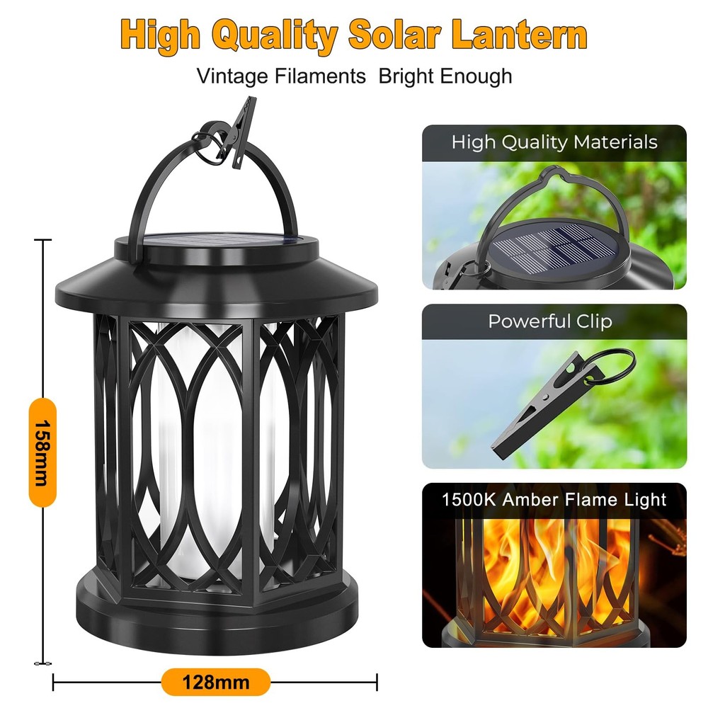 YoungPower Solar Flickering Flame Lantern Outdoor Lights , Medium, Black