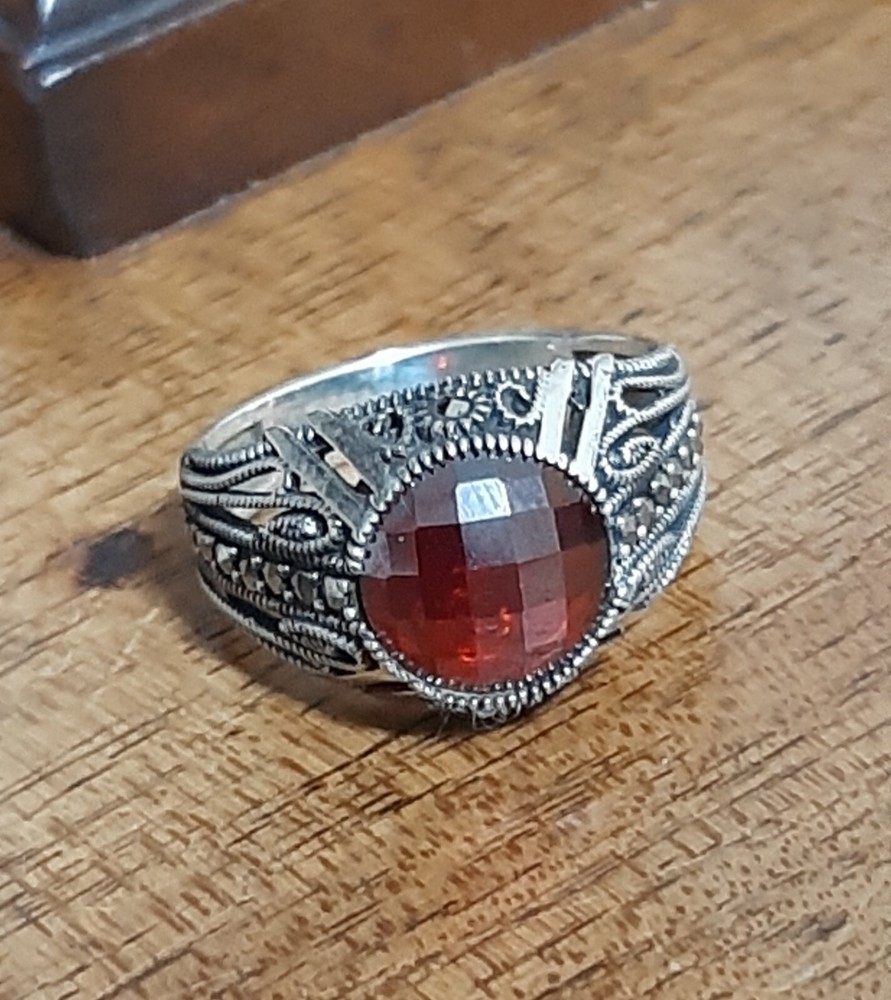 MENS 925 SILVER RING Red Tourmaline Solitaire Ruby Sterling Ring $