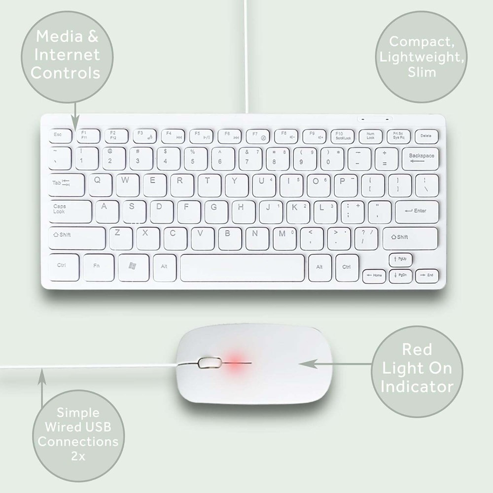Wired Keyboard and Mouse Combo Slim & Quiet 11.25 inch, USB Connection, Compact