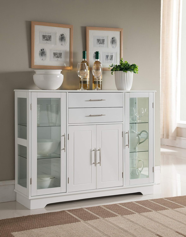 Elegant White Buffet Sideboard with 3 Cabinets & 2 Drawers for Storage