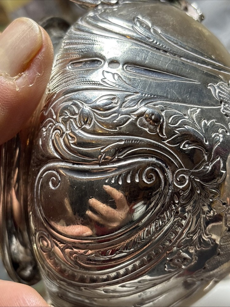 Antique Victorian Solid silver embossed Cream Jug&Sugar Elkington&co 1897.