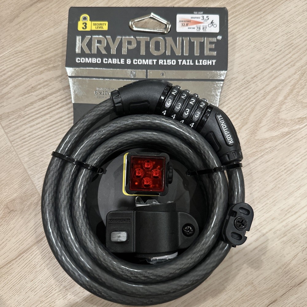 Kryptonite Combo Cable & Comet R150 Tail Light Combination Bike Lock NEW