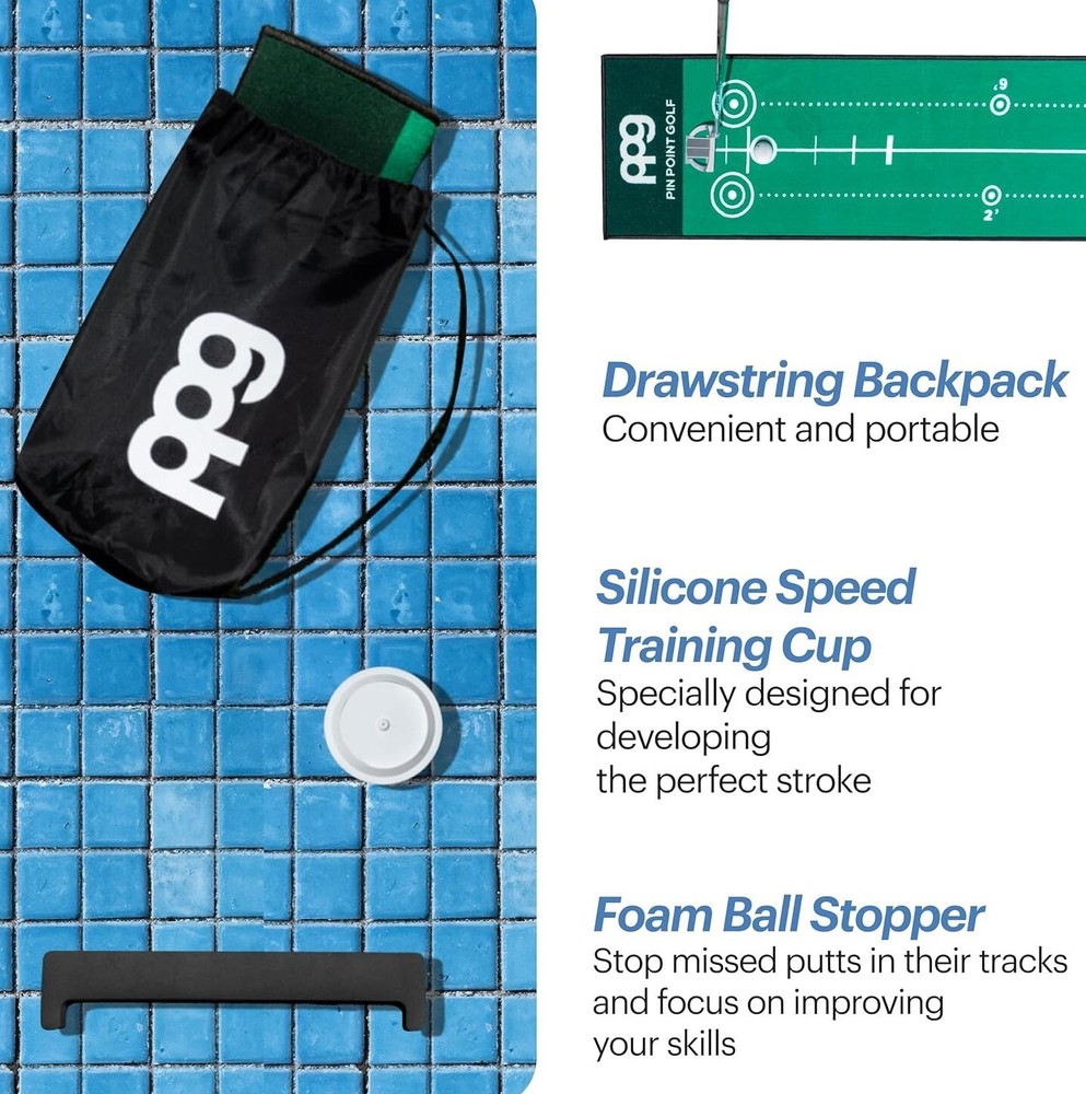 PIN Point Golf: Putting Green Mat with Silicon Speed Training Cup