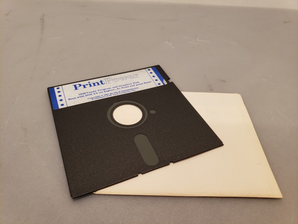 Vintage Hi Tech PrintPower IBM Tandy Program Graphic Software 5-1/4" Floppy Disk