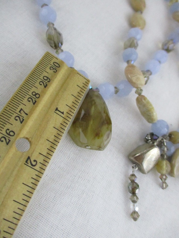 Handmade Necklace Glass Stone Beads Crystals Toggle Clasp boho
