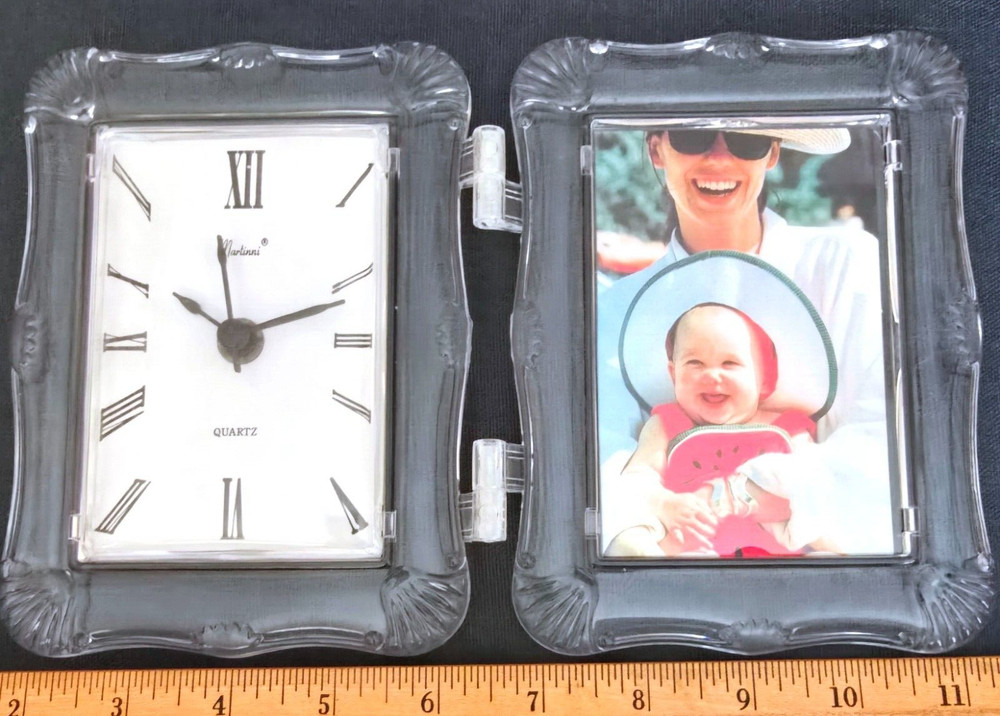 Older Plastic Standing Clock and Photo Holder