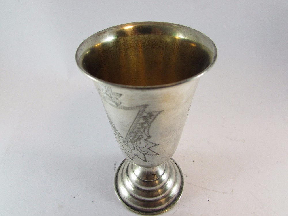 VINTAGE 84 SILVER KIDDUSH FOOTED CUP ENGRAVED JUDAICA - 44 gr.