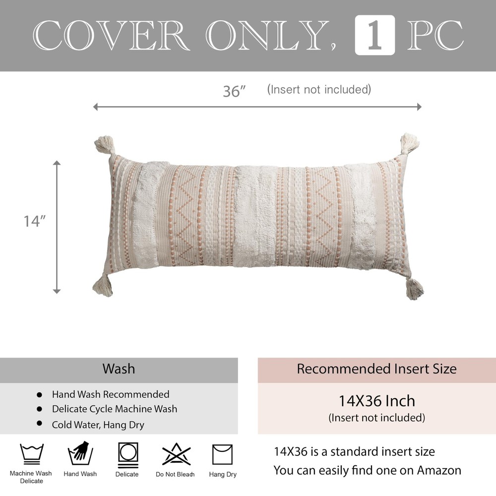 BlissBlush 14x36 Lumbar Pillow Cover for Bed, Rectangular Long Deco... Fast Ship