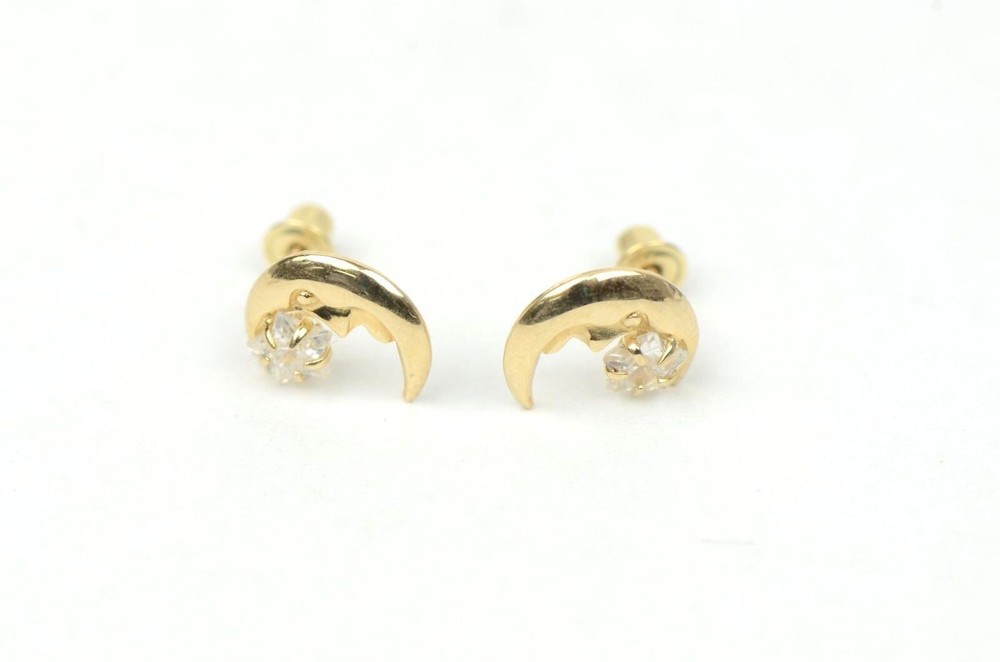 14k Yellow Gold Moon and Star Stud Earrings