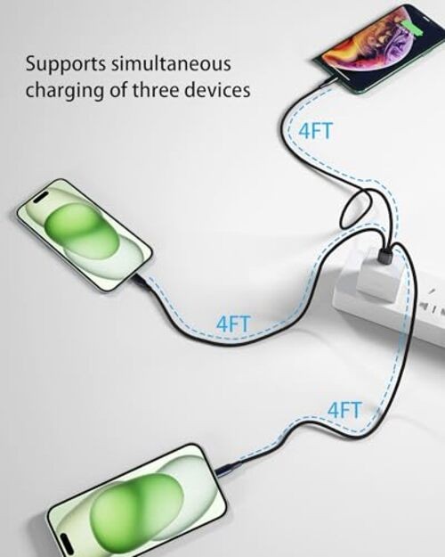 Multi USB C Cable 3 in Multiple Type C Charging,3A Splitter USB-C 4FT 1 Black