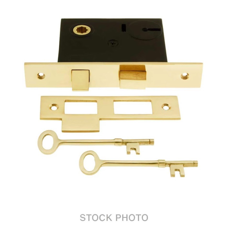 NEW Mortise Door Lock w/ Solid Brass Faceplate, Skeleton Keys, 2-1/4" Backset