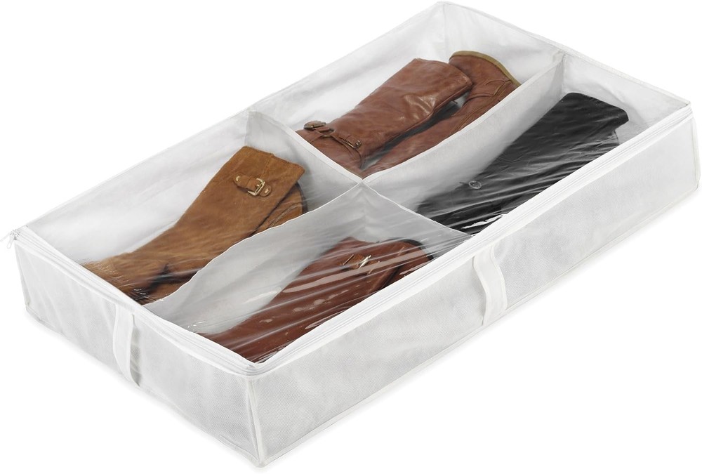 Whitmor Underbed Boot Bag 4 Section White Storage Organizer Space Saver