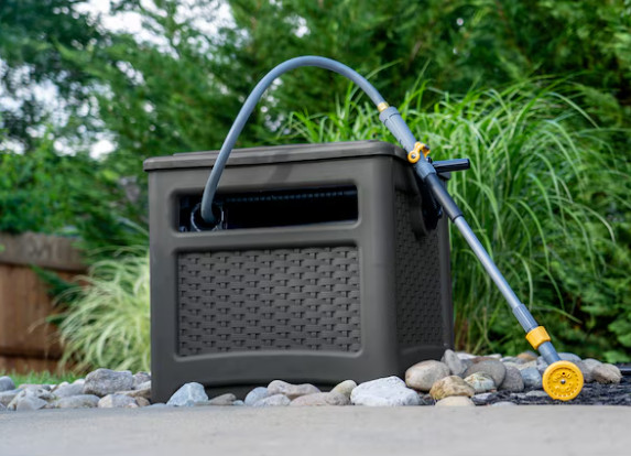 Suncast Wicker Hideaway Plastic 225-ft Container Hose Reel