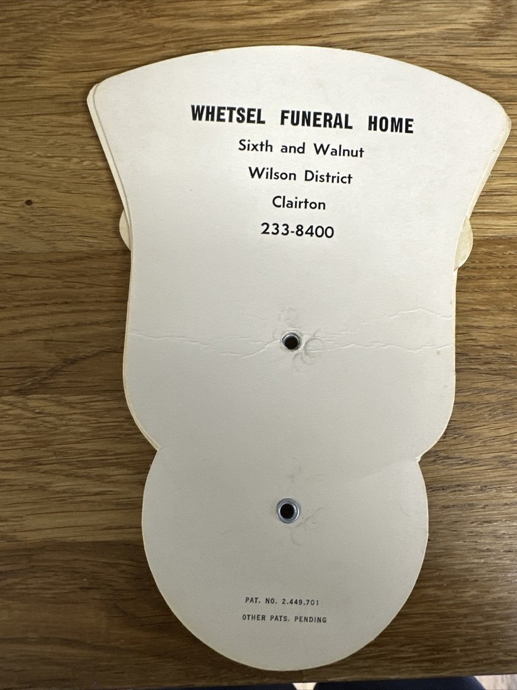 Whetsel Funeral Home cardboard fan