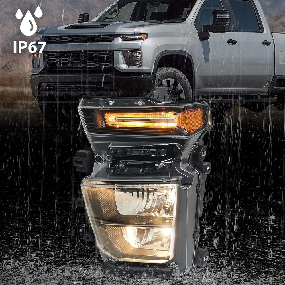 Halogen Headlight For 2024-2025 Chevrolet Silverado 2500HD Driver Side Black