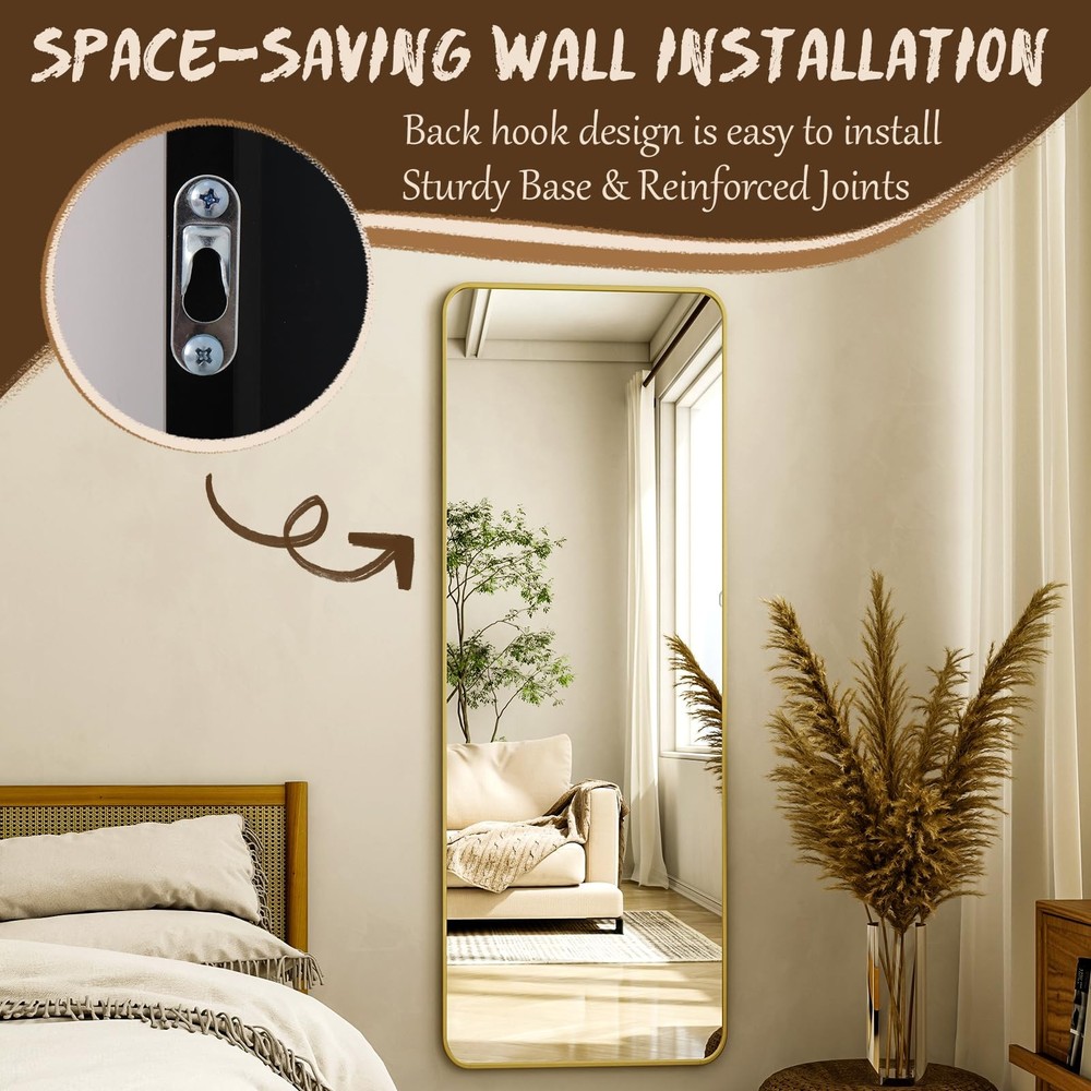 56"x21" Floor Full Length Mirror Standing Full Body Rounded Corner Rectangle ...