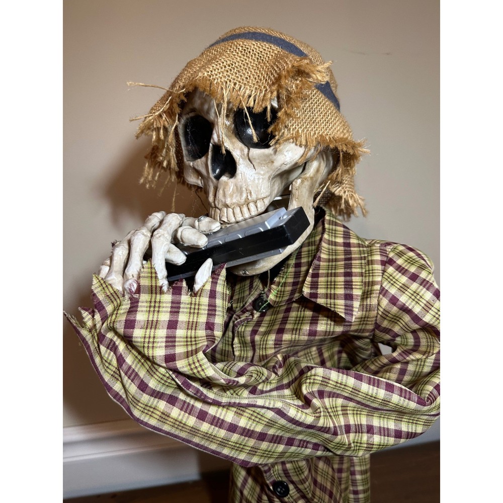 Animated Harmonica Playing Skeleton Halloween Decor Sitting tested works