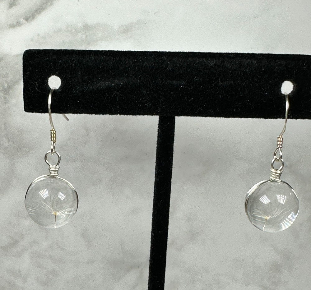 Sterling Silver Pappus Seed Dangle Round Earrings - 1" Long