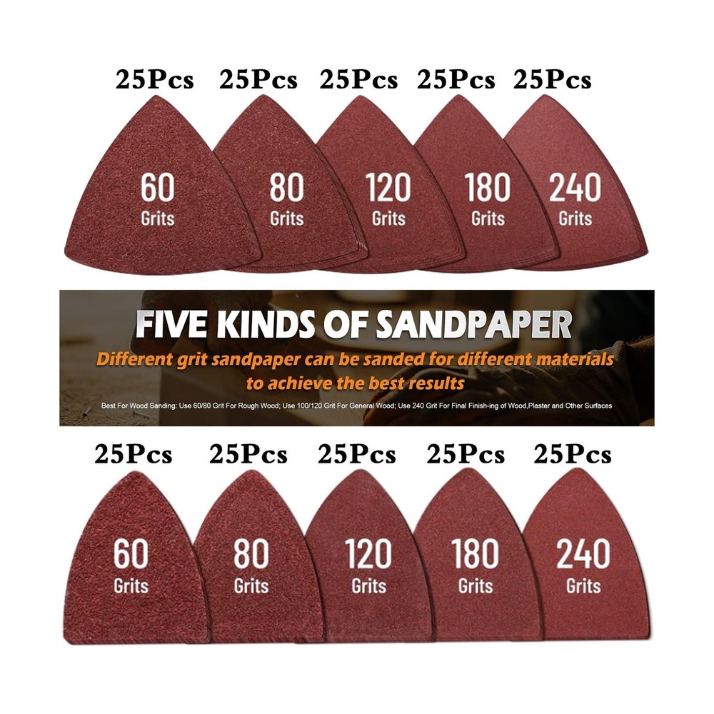 260pcs Oscillating Tool Sanding Pads Kit, 5pcs Triangle Sanding Pads and 5pcs...