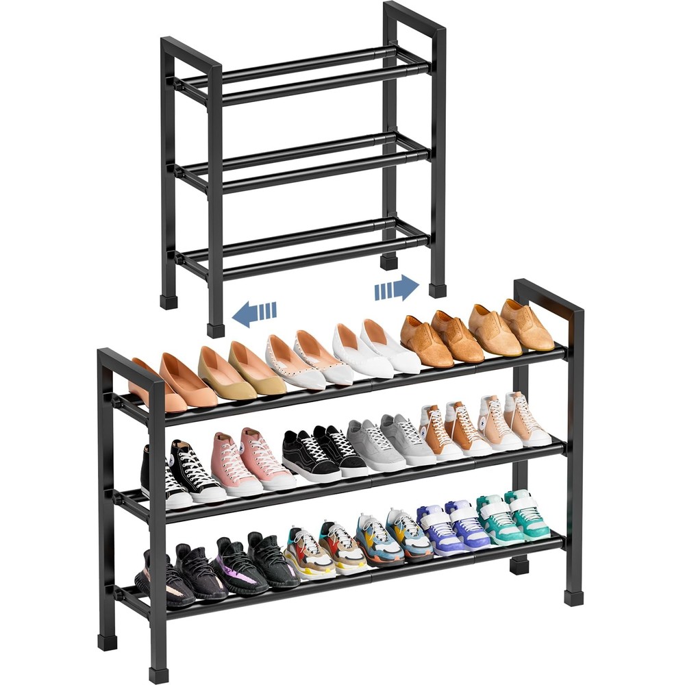 Mavivegue 19“- 43” Adjustable Shoe Rack, 3 Adjustable Length, 3 Tier