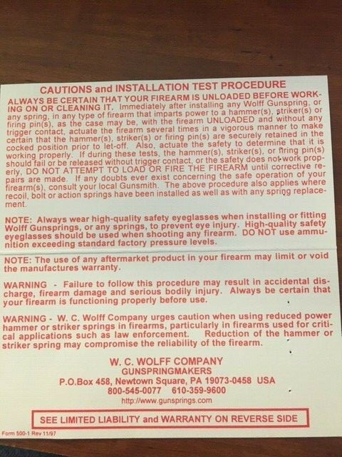 Wolff TAURUS Models 73 85 605 Reduced Power 9# 9Lb Trigger Return Spring