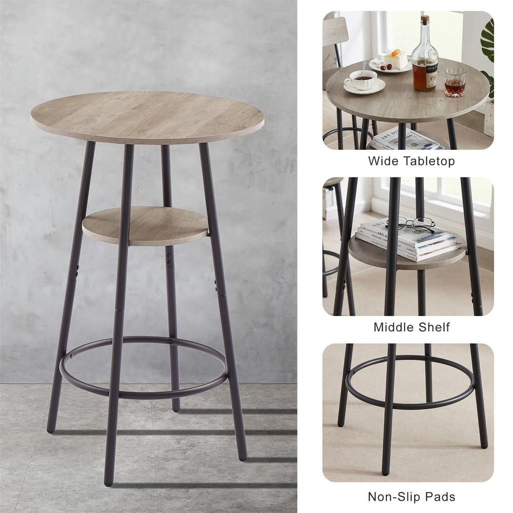 3 Piece Bar Table Set Counter Height Kitchen Pub Table w/ 2 Upholstered Stools