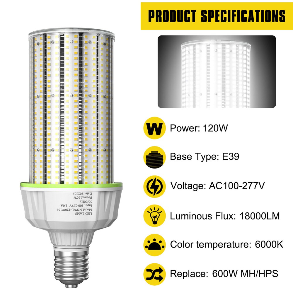 120W LED Corn Cob Light Bulbs E39 Mogul Base 6000K Replacement 400 Watt HID/HPS