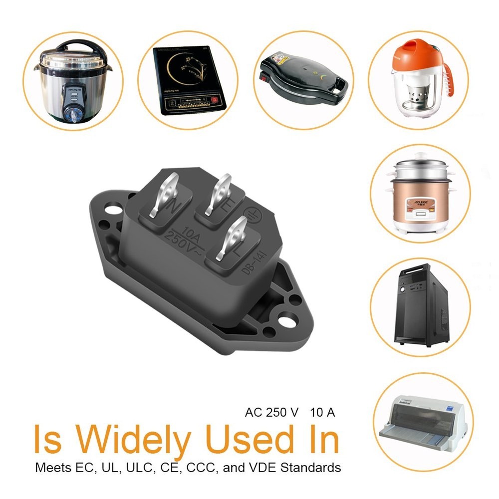 10 Pack Ac 250V 10A Iec 320 C14 Panel Mount Plug Adapter Power Connect