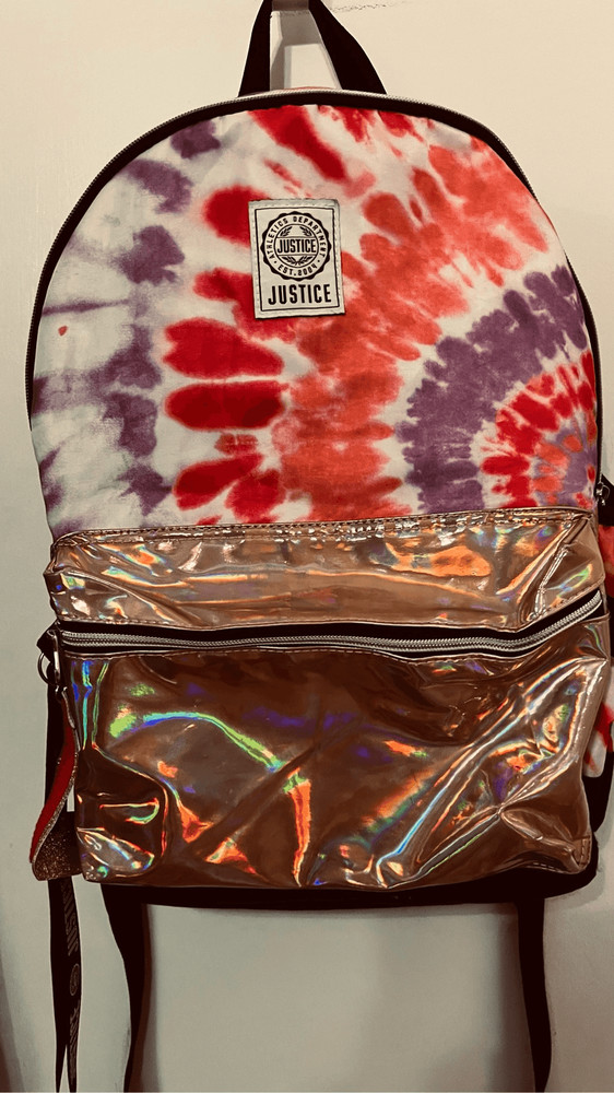 JUSTICE LARGE PINK AND PURPLE TIE DYE BACKPACK