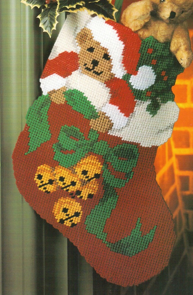 SANTA BEAR STOCKING CHRISTMAS PLASTIC CANVAS PATTERN INSTRUCTIONS
