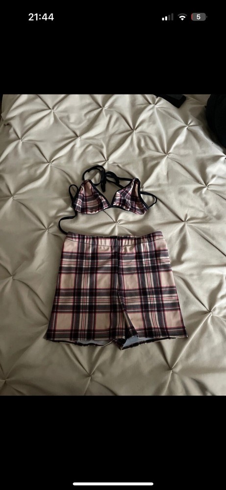 Plaid Two-Piece Set – Bralette & Shorts