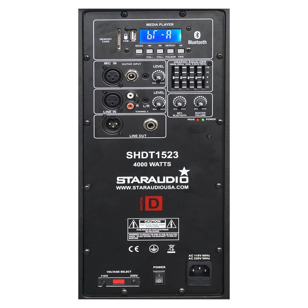 2-Way 15" PA Active DJs Speaker System 4000W Powered Karaoke Bluetooth Speaker