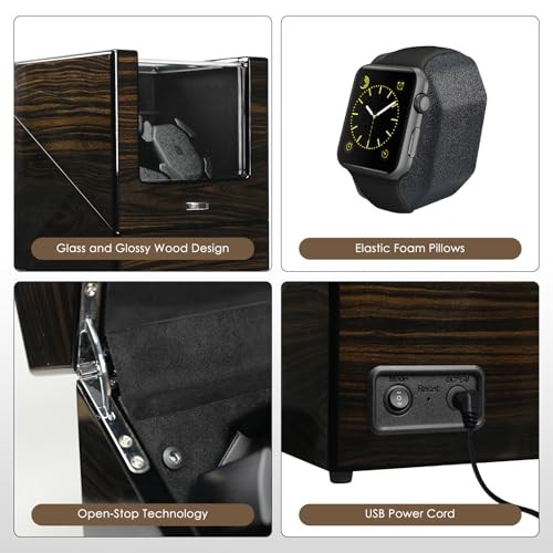 Watch Winder for Automatic Watches, Wood Shell Piano Finish Automatic Rotating