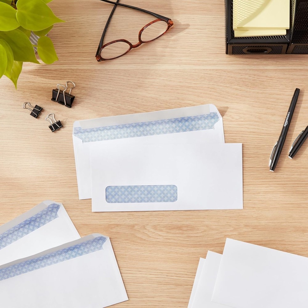 500-Pack Security Tinted Self-Seal Envelopes with Left Window for Invoices