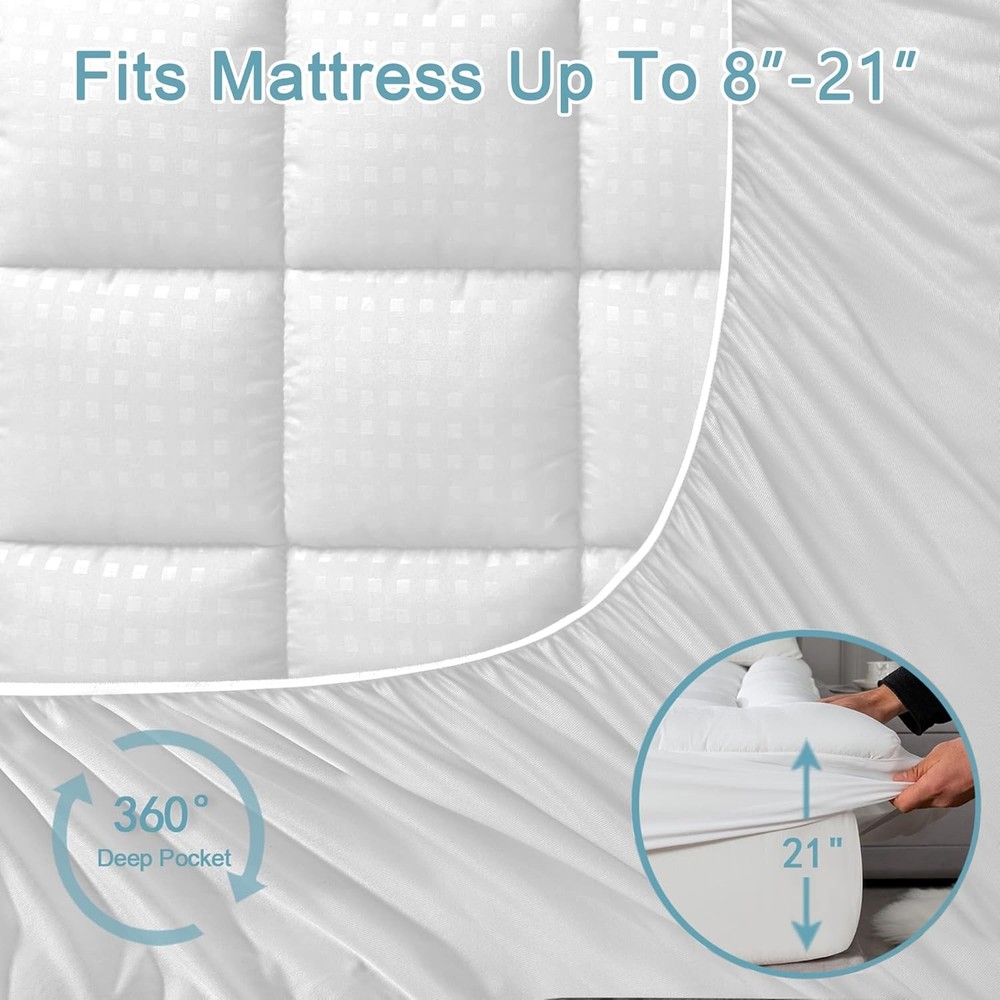 King Fitted Mattress Pad - Cooling Quilted Protector with Soft Microfiber Touch